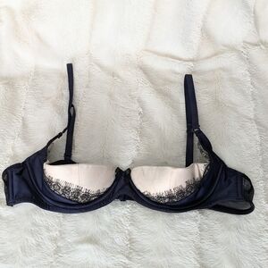 Ann Summers Maddison Satin lace Eyelash Bra Size dark blue Large
